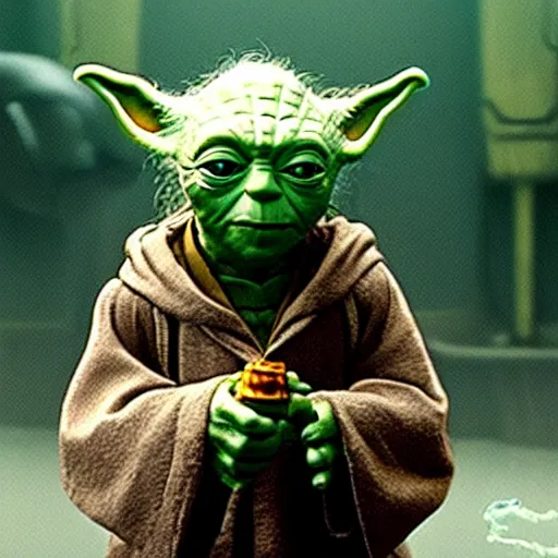 Image similar to film still of yoda smoking weed with snoop dog movie 4 k