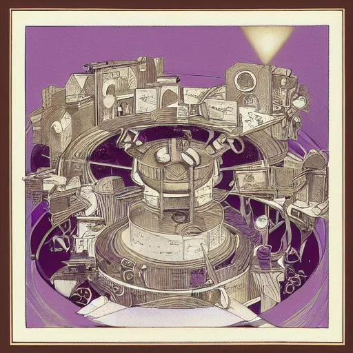 Image similar to A installation art. A rip in spacetime. Did this device in his hand open a portal to another dimension or reality?! warm violet by Chris Ware, by Brian Froud defined, realist