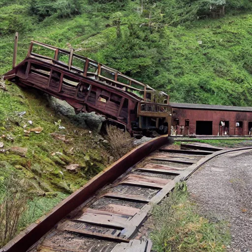 Prompt: 19th century locomotive crossing a wooden bridge, the bridge collapses behind it