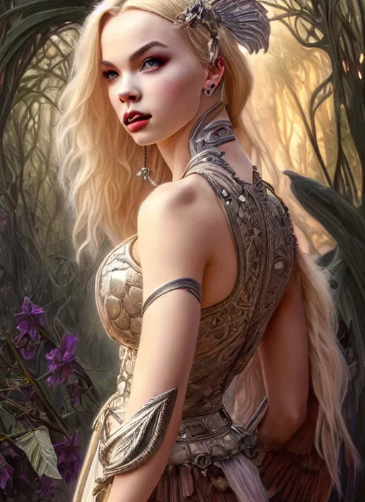 Image similar to ultra realistic illustration, a stunningly beautiful greek gothic goddess of chaos played by jordyn jones and dove cameron and margot robbie and taylor swift and megan fox, intricate, elegant, highly detailed, digital painting, artstation, concept art, smooth, sharp focus, illustration, art by artgerm and greg rutkowski and alphonse mucha