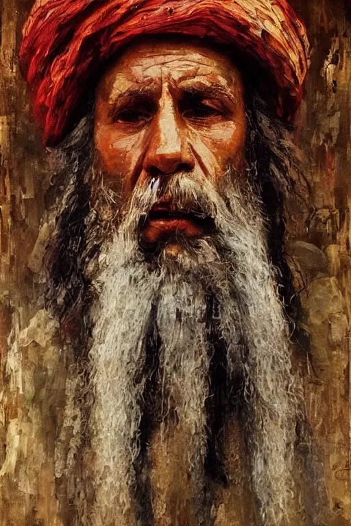 Image similar to highly detailed palette knife oil painting of a historically accurate depiction of the ancient biblical israeli man moses, thoughtful, by Peter Lindbergh, impressionistic brush strokes, painterly brushwork