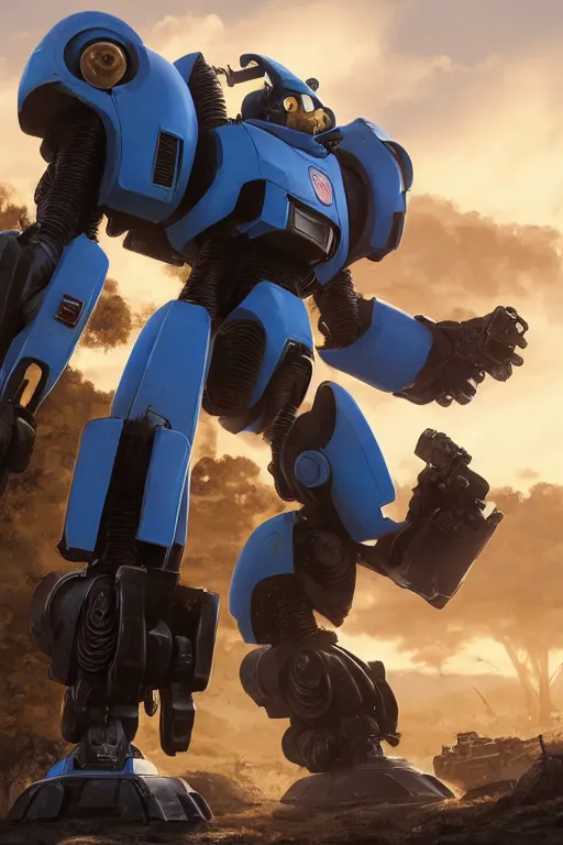 Image similar to mechwarrior 5 : mercenaries mech megaman transformer robot boss tank engine game octane render, 4 k, hd 2 0 2 2 3 d cgi rtx hdr style chrome reflexion glow fanart, global illumination ray tracing hdr fanart arstation by ian pesty by jesper ejsing pixar and disney unreal zbrush central hardmesh