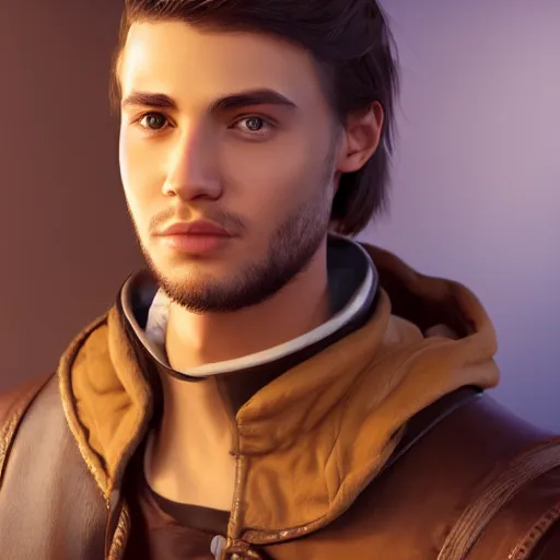 Image similar to a digital art close up portrait of young barnes courtney bard from fantasy world, handsome young man bard with lute character sheet, 4 k, ultra detail, volumetric lighting, unreal engine, octane render