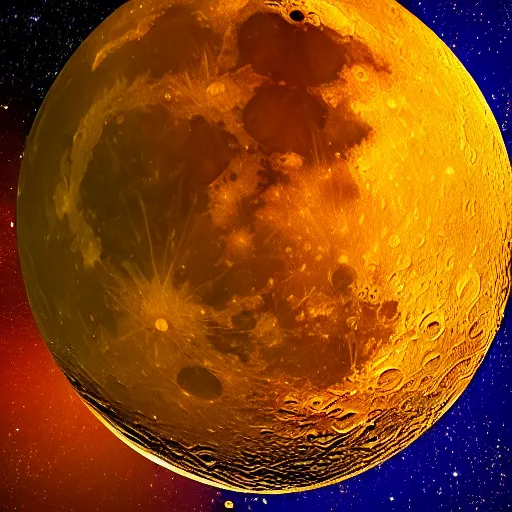 Image similar to the moon with honey poured on it, photorealistic, detailed, HDR, high contrast