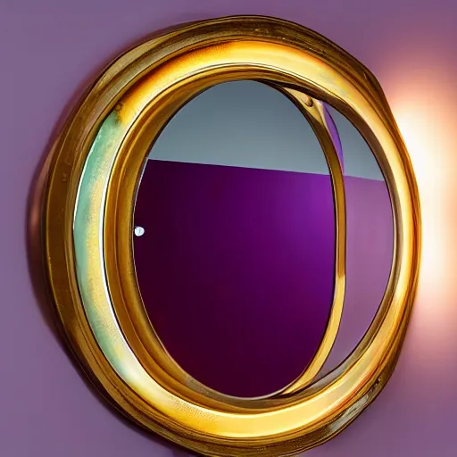 Image similar to mirror infront of mirror reflecting a small purple light infinitely, 4k, 40nm lens