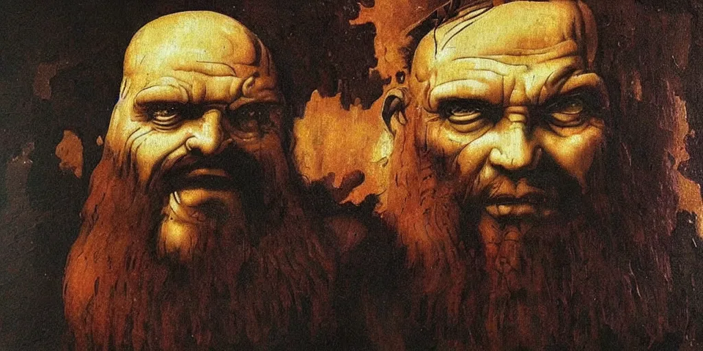 Image similar to Kane from Command & Conquer, painting by Leonardo da Vinci
