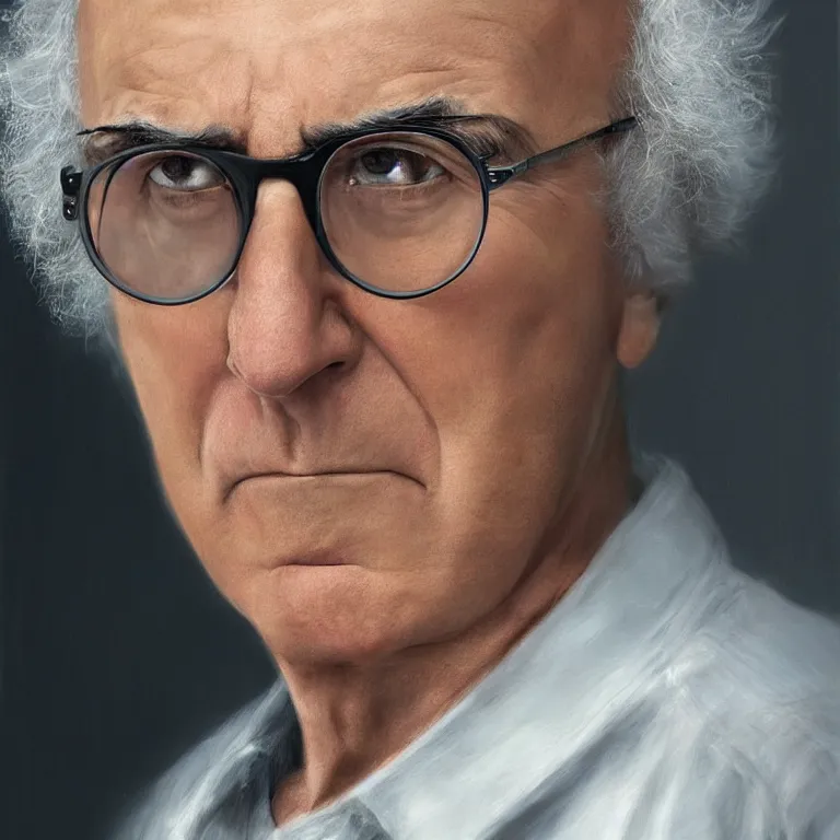 Prompt: portrait of angry Larry David, realistic painting, classical painting, high definition, digital art, matte painting, very detailed, realistic