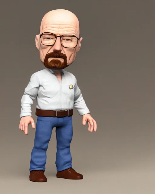 Image similar to full body 3d render of Walter White as a funko pop, studio lighting, white background, blender, trending on artstation, 8k, highly detailed