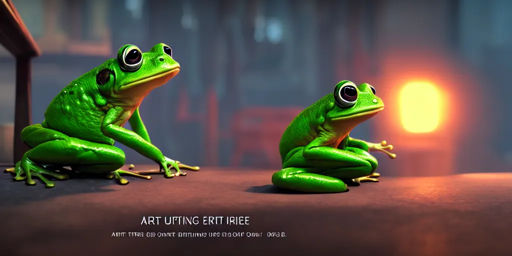 Prompt: 🐸🥐🎭, artstation 8 k octane engine unreal engine professional art