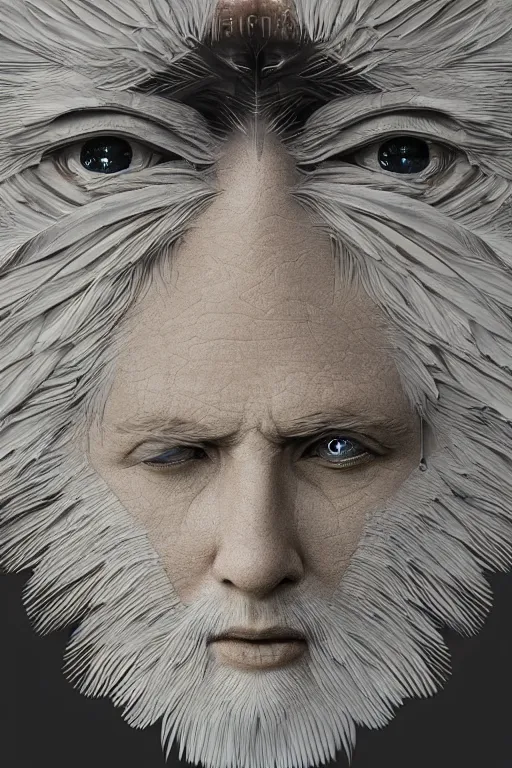 Image similar to Face made of feathers. Сoncept art, Dan Mumford, Greg Rutkowski, Quixel Megascans, octane render, 16k, 8k, photoillustration, RTX
