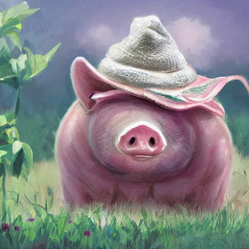 Prompt: cute and adorable little piggy pig doing some gardening wearing a cute hat, highly detailed, digital painting, artstation, concept art, smooth, sharp focus, illustration, art by yee chong and sydney hanson