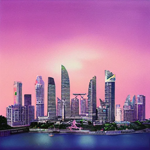 Prompt: the singapoore skyline painted by hsiao ron cheng