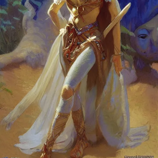 Image similar to female elf princess, sunny, painting by gaston bussiere, craig mullins, j. c. leyendecker