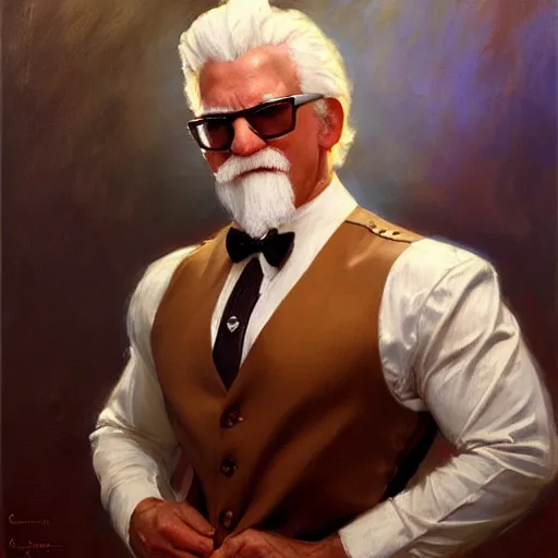 Image similar to bodybuilder colonel sanders, highly detailed painting by gaston bussiere, craig mullins, j. c. leyendecker, 8 k