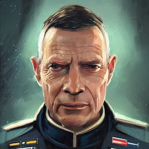 Prompt: portrait of a man by greg rutkowski, old admiral jagged fel, star wars expanded universe, he is about 6 0 years old, wearing uniform of the galactic alliance navy, highly detailed portrait, digital painting, artstation, concept art, smooth, sharp foccus ilustration, artstation hq