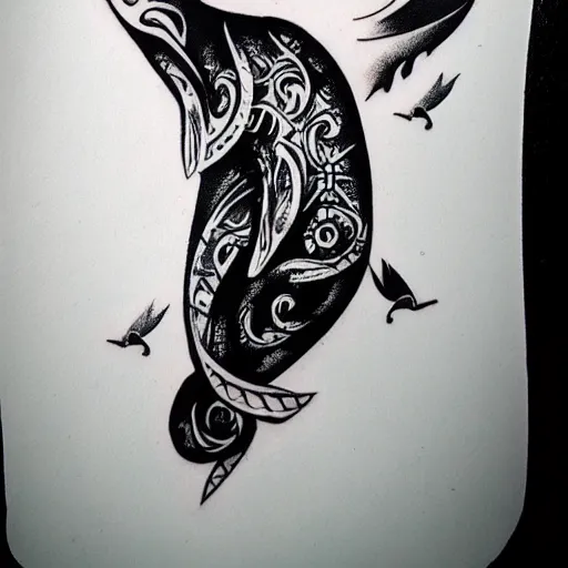 Image similar to tattoo design, stencil, whale