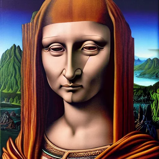 Image similar to monalisa by jacek yerka, alex gray, zdzisław beksiński, dariusz zawadzki, jeffrey smith and h.r. giger, oil on canvas, 8k highly professionally detailed, trending on artstation