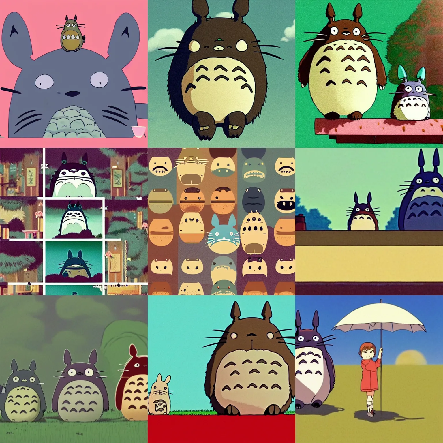 Prompt: film still if Totoro were directed by Wes Anderson, in the style of Wes Anderson, Wes Anderson color palette