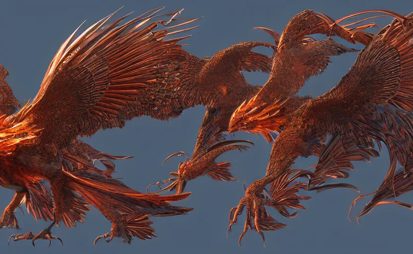 Image similar to Intricate detailed photo of dramatic phoenix bird with spread wings by James Gurney, unreal engine, Trending on artstation.