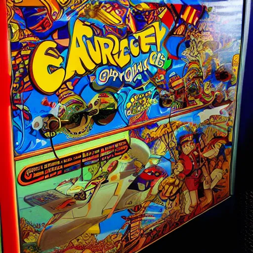 Prompt: the side of an arcade cabinet with artwork for a game called flying ace, intricate, highly detailed.