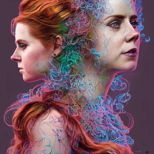 Image similar to the portrait of chaotic neutral colorful female amy adams as absurdly beautiful, gorgeous, elegant, playful, sensual woman, an ultrafine hyperdetailed illustration by kim jung gi, irakli nadar, intricate linework, bright colors, octopath traveler, final fantasy, unreal engine 5 highly rendered, global illumination, radiant light, detailed and intricate environment