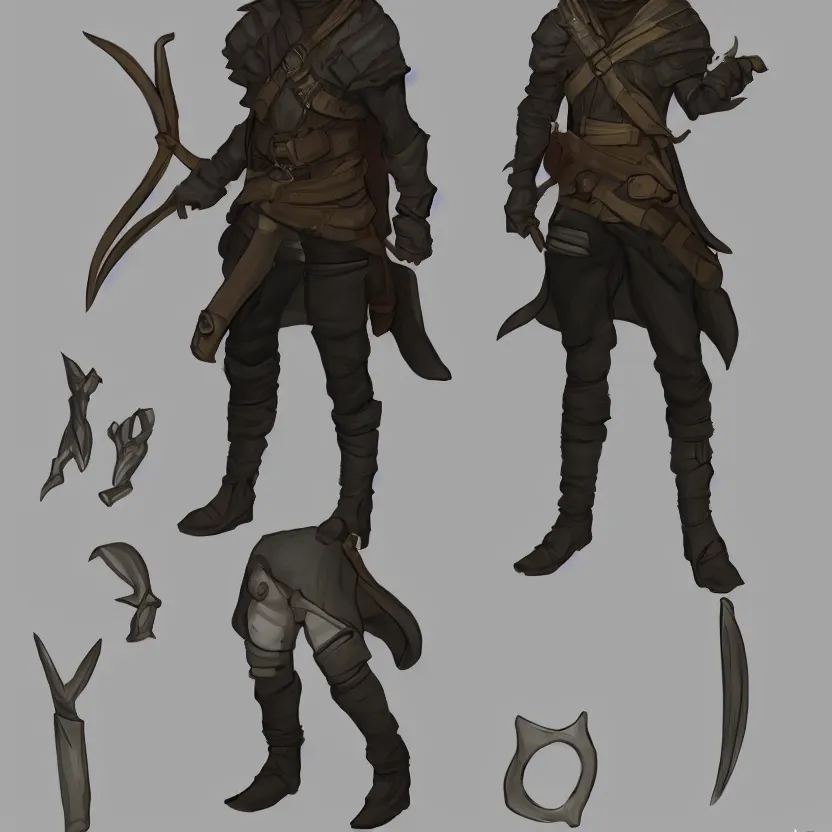 Prompt: character design for a male rogue, dnd, character design