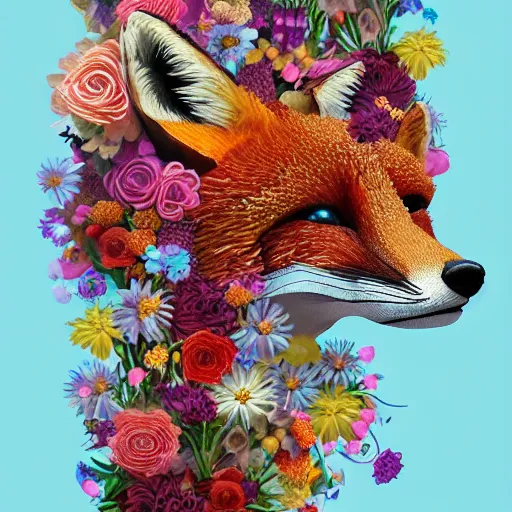 Prompt: made of flowers, made of flowers, made of flowers, fox made of flowers, made of flowers, made of flowers, fantasy art, trending on artstation, beautiful art, intricate, elegant, highly detailed, digital painting