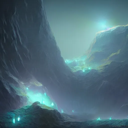 Prompt: a detailed matte painting of an ethereal crystal cave by shin yun - bok, cgsociety contest winner, fantasy art, bioluminescence, speedpainting, concept art