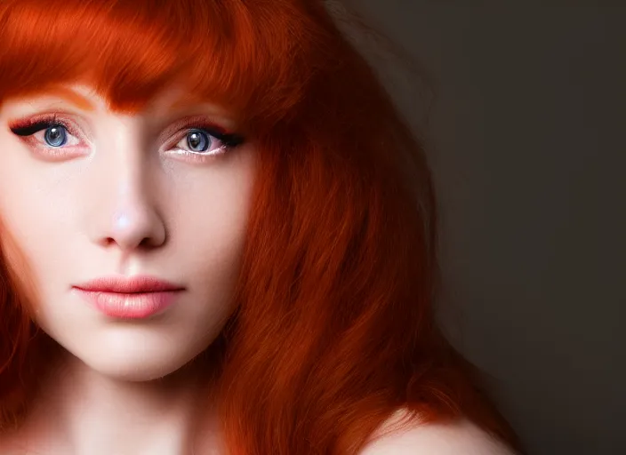 Image similar to 5 5 mm portrait photo of a redhead woman's face with ( intricate cat eyes ). highly detailed 8 k. intricate. lifelike. soft light. nikom d 8 5 0. cinematic post - processing