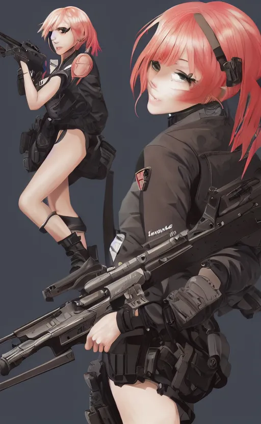 Prompt: highly detailed, high resolution, character design art, stunning, volumetric lightning, realistic guns, girls frontline style, matte, sharp focus, 150mm, illustration, artstation, by kuvshinov ilya, professional finish, realistic anatomy, simple design, single person in the camera view, consistent result