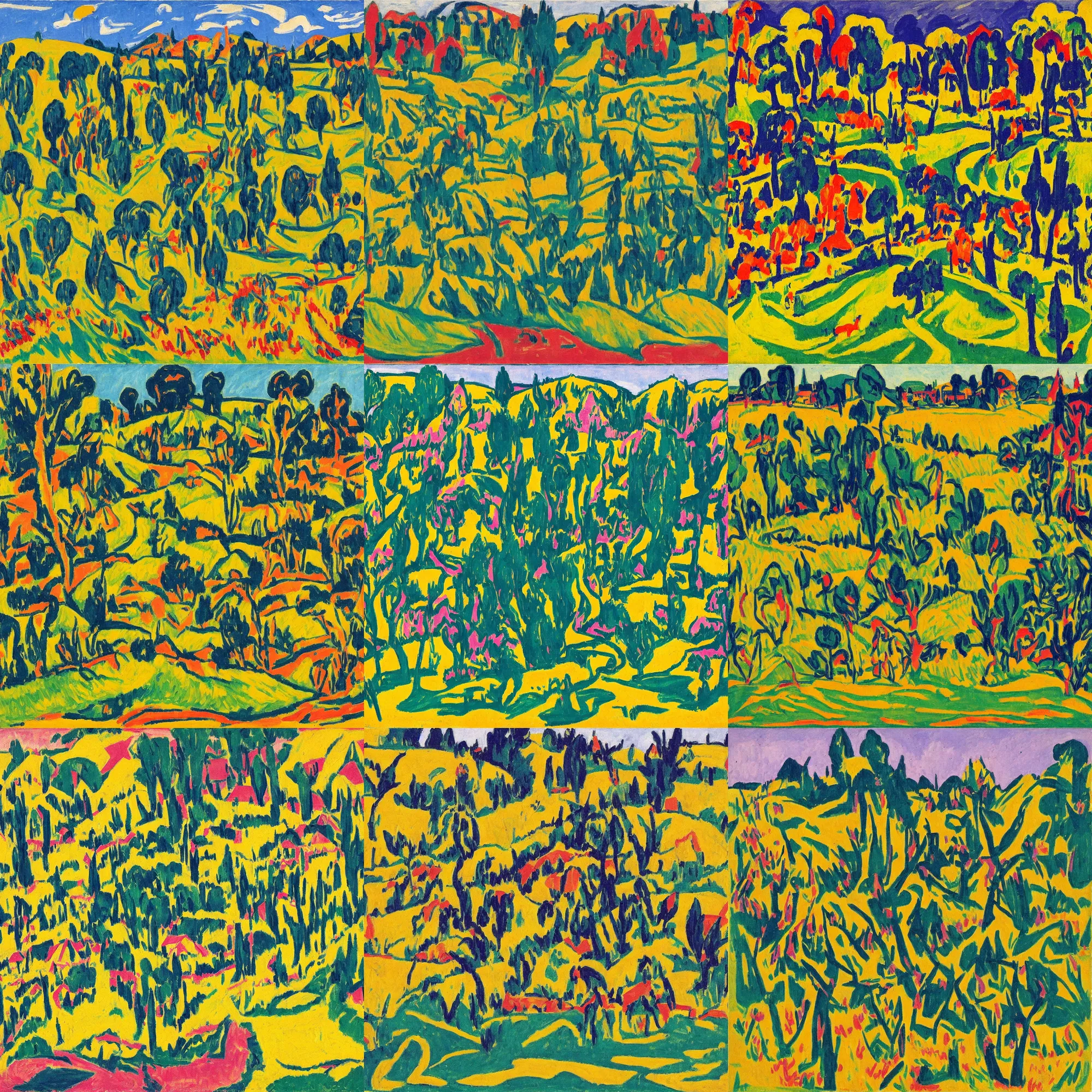 Prompt: sunny meadow, by ernst ludwig kirchner