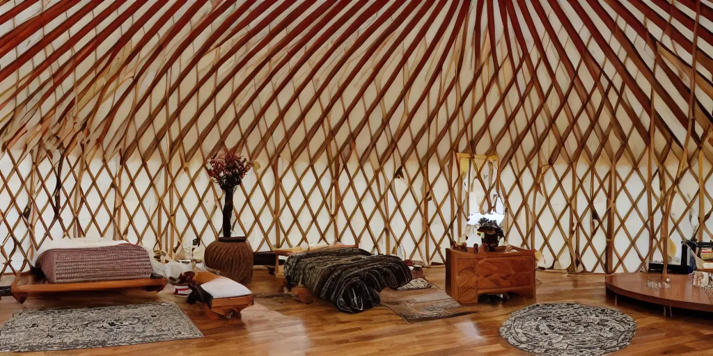 Image similar to modern yurt in the style of george suyama