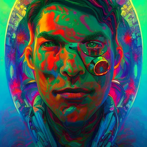 Image similar to An extremely psychedelic experience, colorful, surreal, dramatic lighting, cosmonaut, LSD, face, detailed, intricate, elegant, highly detailed, digital painting, artstation, concept art, smooth, sharp focus, illustration, art by Sam Spratt, Dan Mumford, Artem Demura and Alphonse Mucha