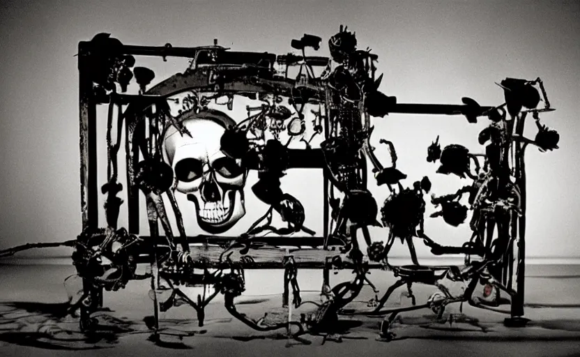 Image similar to photograph of a skull machine built by basquiat perfect composition masterpiece dramatic lighting