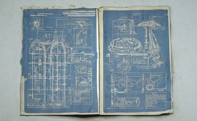 Prompt: space ship operation manual, instructions, blueprint, 1 9 8 0 s, ridley scott, worn and old manual, detailed schematics, science fiction