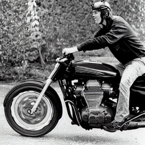 Image similar to allan holdsworth riding a motorcycle, magazine photo