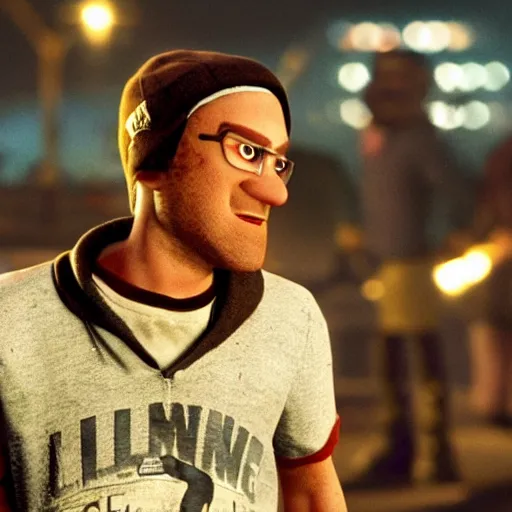 Prompt: a cinematic still of the Pixar version of the movie 8 Mile, epic lighting, shallow depth of field