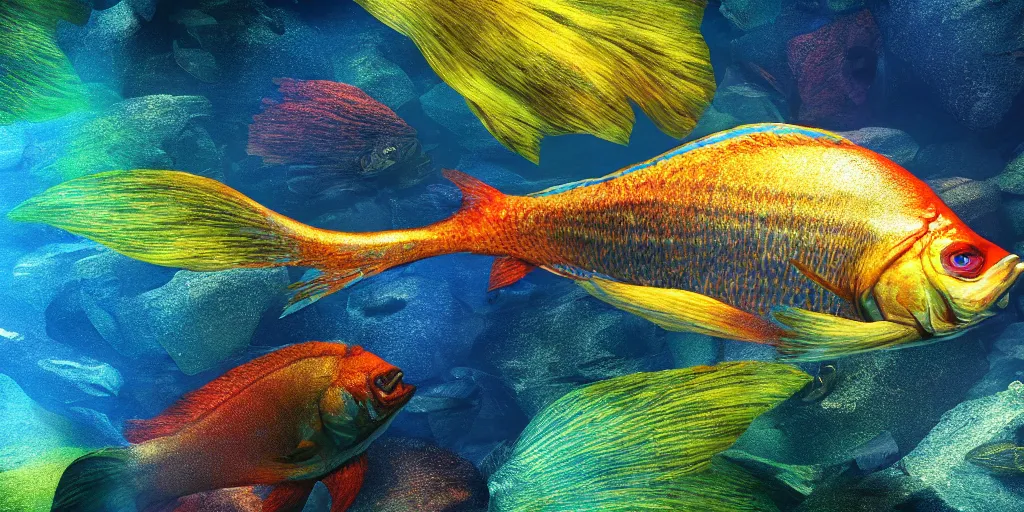 Prompt: fish rgb, unreal 5, hyperrealistic, realistic, photorealistic, dynamic lighting, highly detailed, cinematic landscape, studio landscape, studio lighting