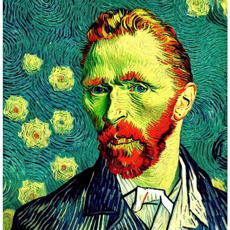 Prompt: portrait fragrance packshot by van gogh, highly detailed, saturated colors, fashion