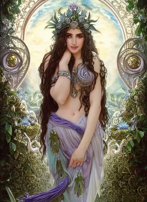 Prompt: Tyrande Whisperwind as a Greek Goddess, beautiful detailed eyes, cute, fantasy, intricate, elegant, highly detailed, digital painting, 4k, HDR, concept art, detailed jewelry, smooth, sharp focus, illustration, art by Artgerm, H R Giger and Alphonse Mucha