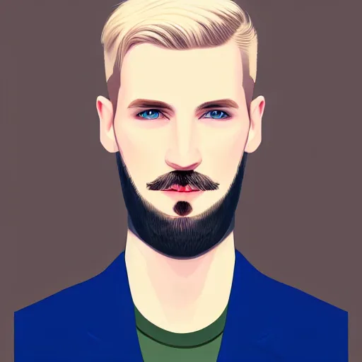 Prompt: A portrait of a british man, digital painting man with short blond hair and a short beard, blue eyes, pale skin, English heritage, digital art, styized, head shot, 8k