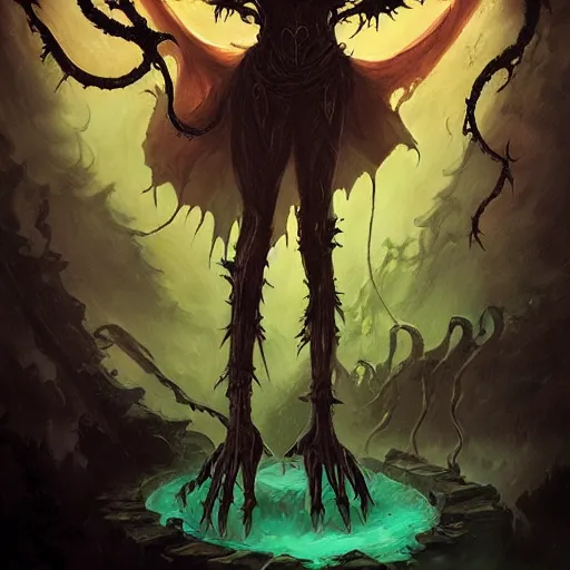 Prompt: necrotic eldritch abomination from the outer edges of reality, magic the gathering art, in the style of peter mohrbacher and keith thompson