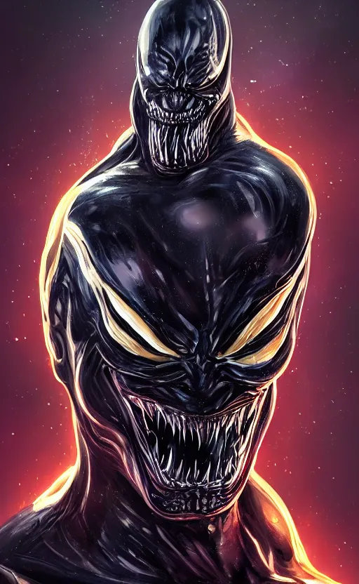 Image similar to full body portrait of venom as thanos, dynamic lighting, cinematic, ultra detailed, trending on art station, stunning visuals, creative, fantasy concept art