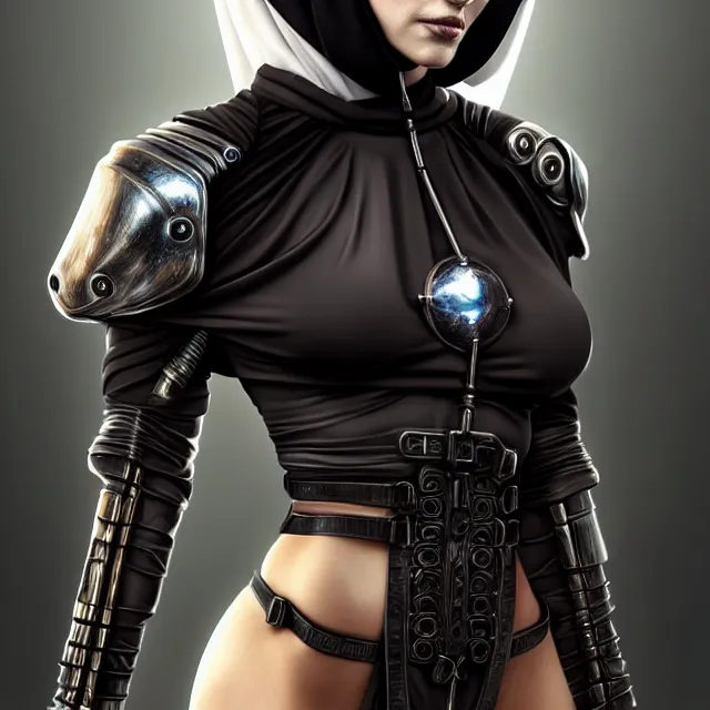 Prompt: cyberpunk nun warrior, full length, highly detailed, 4 k, hdr, smooth, sharp focus, high resolution, award - winning photo, artgerm, photorealistic