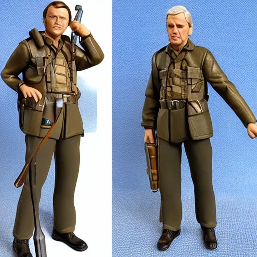 Image similar to 5 inch figure of alan alda as hawkeye from mash, toy, realistic, studio lighting