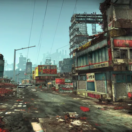 Image similar to Hong Kong in ruins post-nuclear war in Fallout 4, in game screenshot