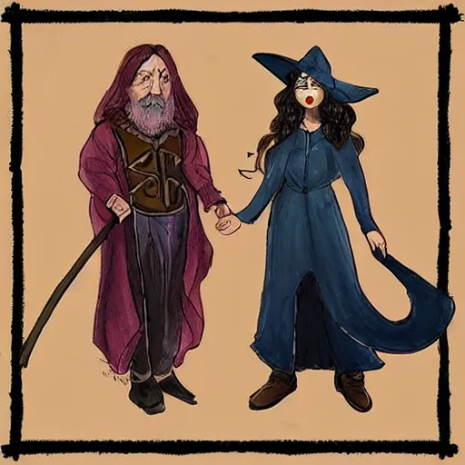 Image similar to a wizard and a witch, concept art