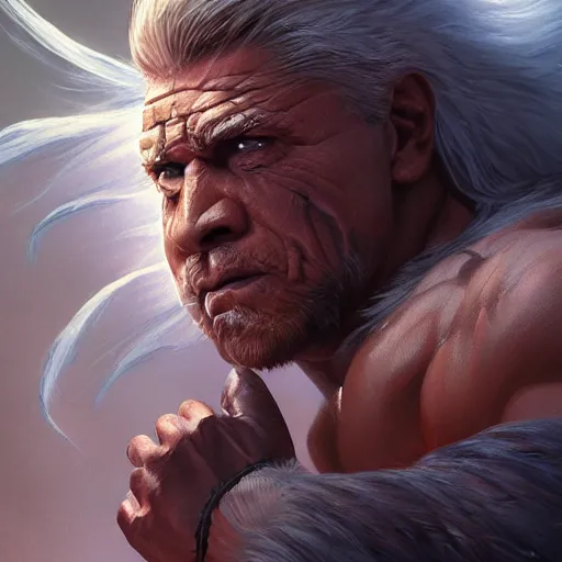 Image similar to The ultimate warrior, WWF, cinematic lighting, highly detailed, digital painting, concept art, smooth, sharp focus, illustration, art by Artgerm and Greg Rutkowski