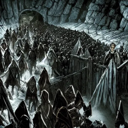 Prompt: followship of the ring entering moria