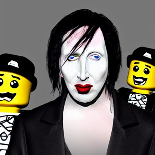 Image similar to marilyn manson with lego body, accurate facial expression, lego movie still